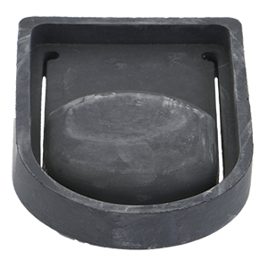 Black molded rubber U-shaped mounting bracket with a raised central bump and side slots for secure installation.