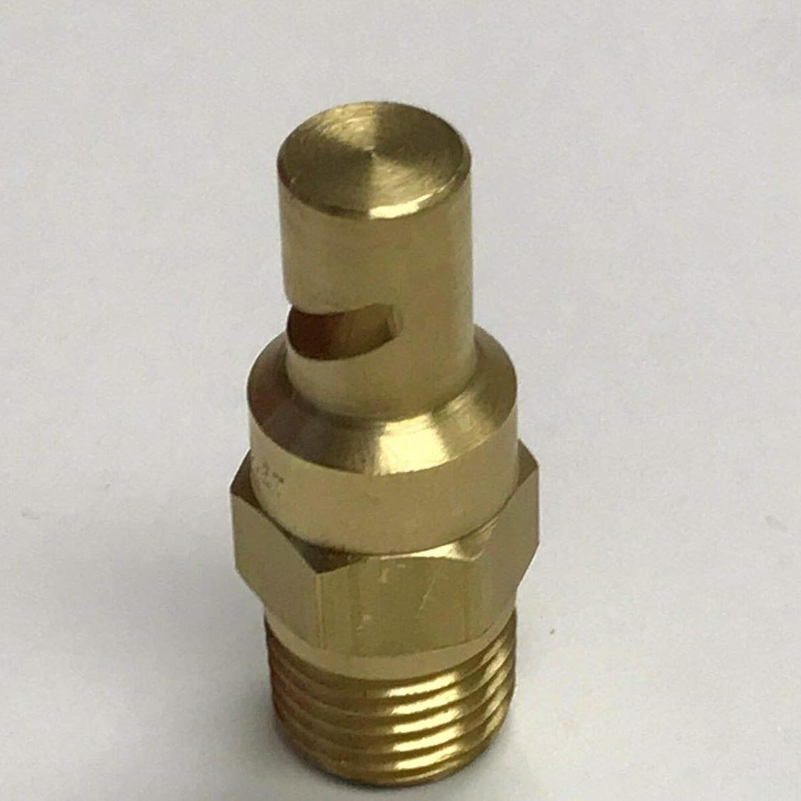 1/4KLC-18 brass spray nozzle with a threaded base and a flat fan spray tip design.