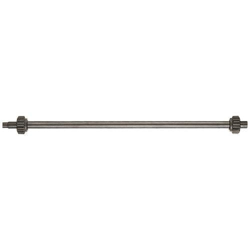 Long steel drive shaft with integrated gear teeth on both ends for industrial machinery applications.