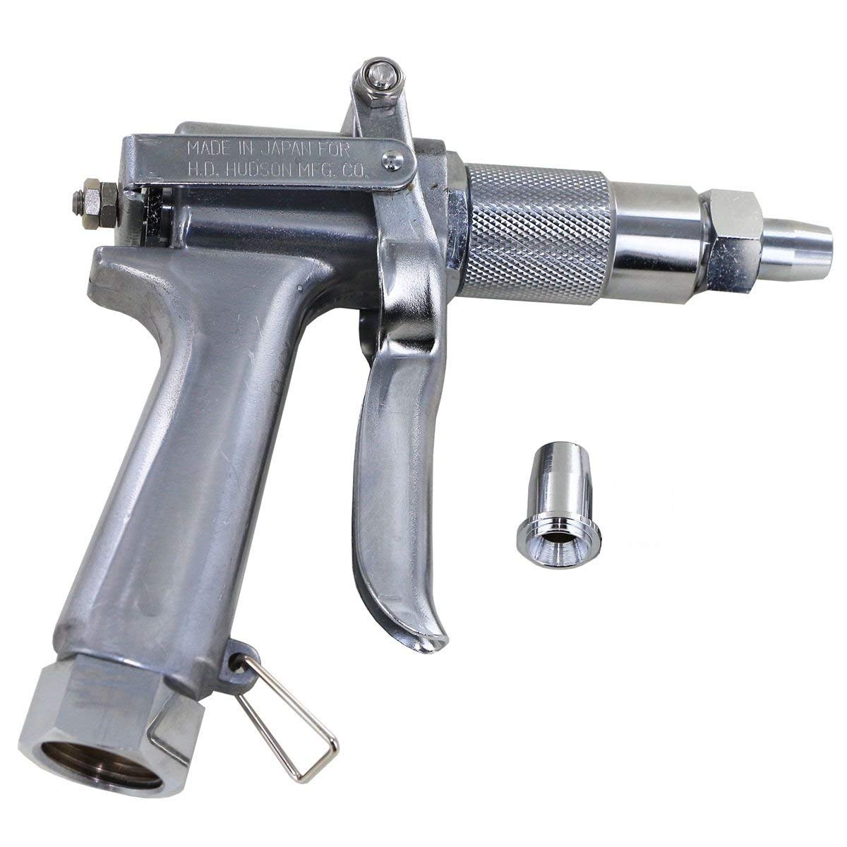 GES 505 chrome spray gun with a textured grip, adjustable nozzle, and an extra nozzle tip on a white background.