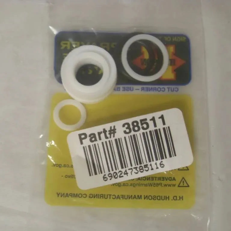 Replacement seal kit 38511 featuring white plastic washers and black rubber O-rings in original packaging.