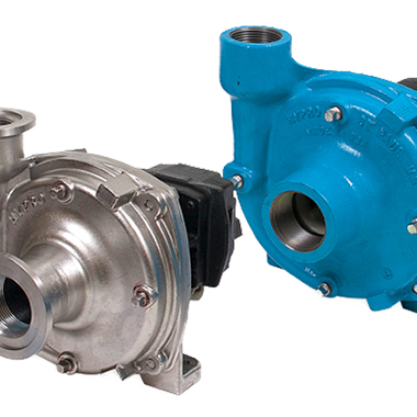 Hypro 9303C-HM4C centrifugal pump featuring a metallic silver finish and a contrasting blue cast iron housing.