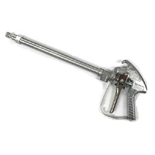 AA43L-AL6 silver metal spray gun with a long extension wand and ergonomic trigger handle for industrial applications.