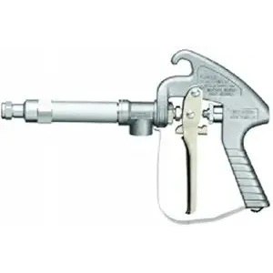 Silver AA43LA-AL6 industrial spray gun with a metal trigger mechanism and ergonomic handle for precision coating.
