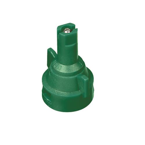 Green AIC110015-VS plastic spray nozzle with a compact, threaded design for agricultural sprayer equipment.