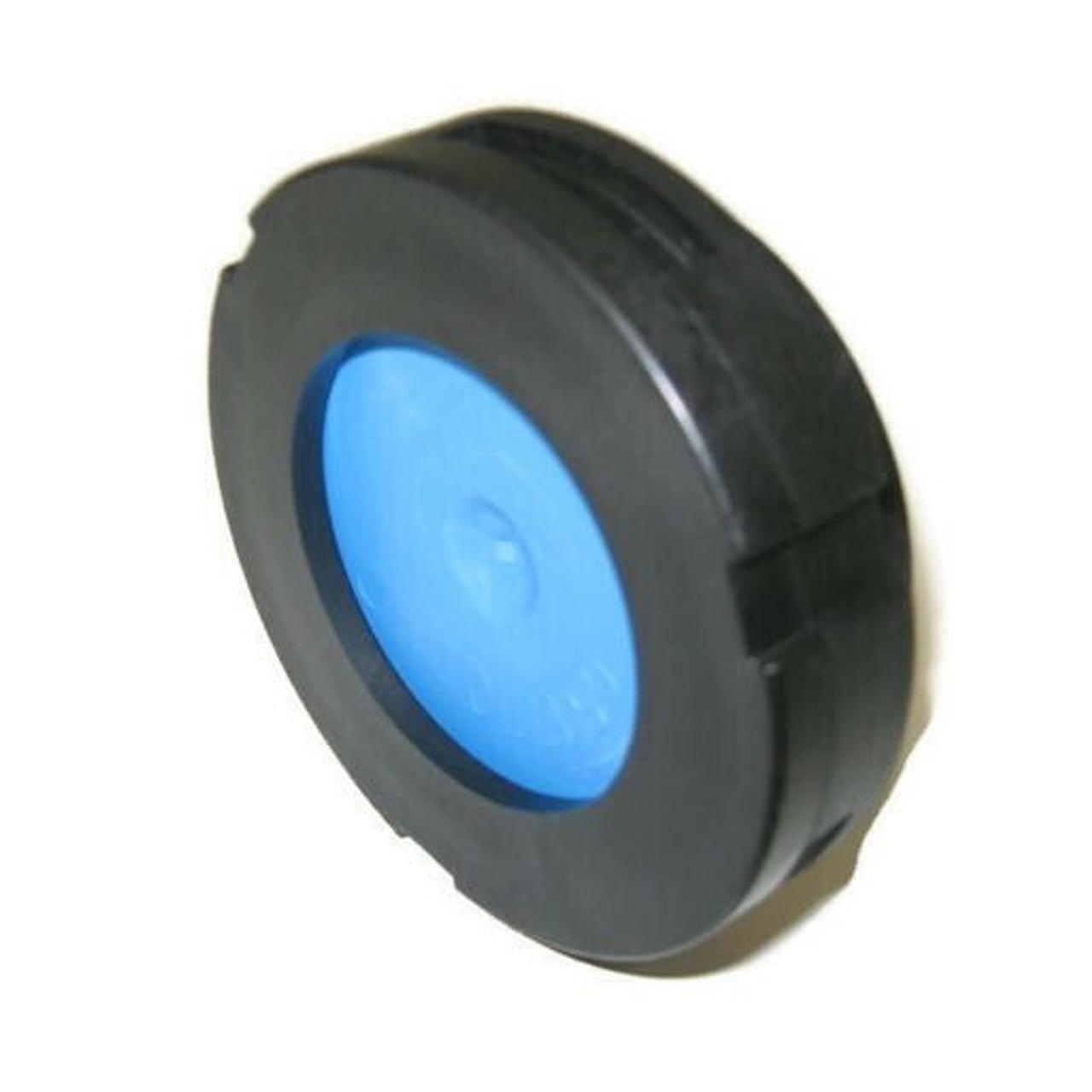Round black rubber seal with a bright blue plastic center insert for AR46730 replacement part.