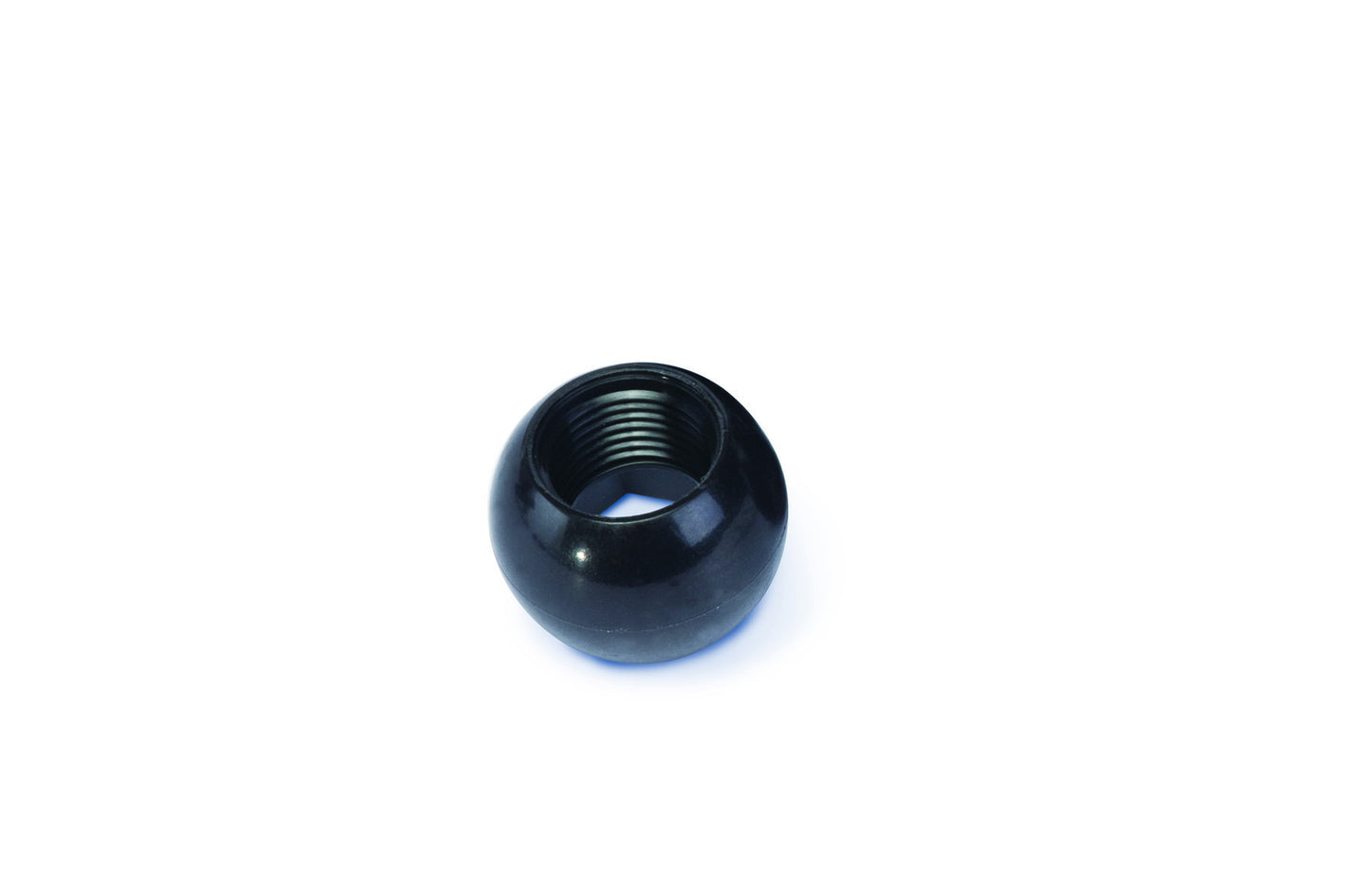 Black 1/4-inch polypropylene swivel ball nozzle fitting with internal threading for industrial spray applications.