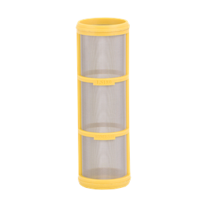LS180 80-mesh cylindrical filter with a yellow plastic frame and fine stainless steel wire mesh screen.
