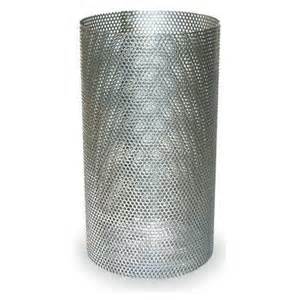 Cylindrical stainless steel perforated filter screen with a fine mesh pattern for industrial drainage applications.
