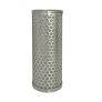 Cylindrical stainless steel filter element with a perforated mesh design for industrial fluid filtration.