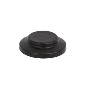 Black plastic M200PLG Banjo pipe plug with a round, low-profile design and smooth finish.
