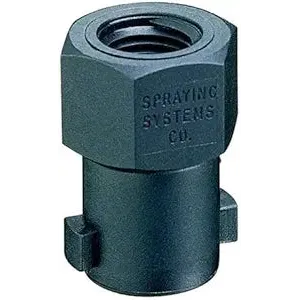 Black nylon QJ1/4T-NYB spray nozzle body with a hexagonal top and threaded internal connection.