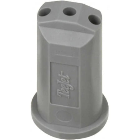 Grey TeeJet SJ3-06-VP spray nozzle with a three-hole tip design and durable plastic construction.