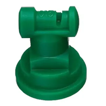 Green plastic TT110015-VP flat fan spray nozzle with a 110-degree spray angle and 015 capacity rating.
