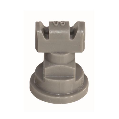 Gray plastic TTJ60-11006VP-CE spray nozzle with a wide base and notched top for agricultural precision spraying.