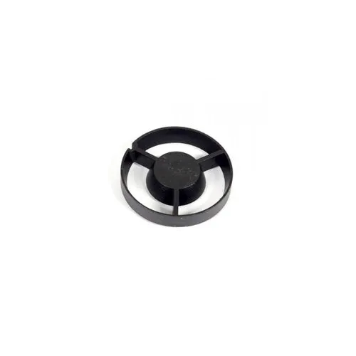 Black circular plastic replacement part with a central hub and three support spokes, isolated on a white background.