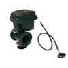 Black Raven control valve with a durable plastic housing, circular flange ports, and a three-pin electrical connector cable.
