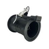 Black cylindrical automotive mass air flow sensor with an attached electrical connector and identification tag.