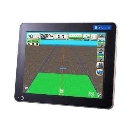 Raven 117-5010-010BM agricultural GPS field computer with a black bezel and touchscreen display showing field mapping data.