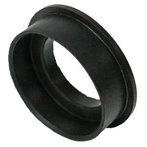 Black rubber flanged seal ring with a circular design for industrial plumbing or automotive applications.