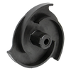 Black plastic pump impeller with a three-vane design and a central mounting hub for fluid circulation systems.