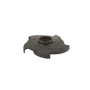 Black plastic pump impeller with five curved blades and a central keyed shaft mount.
