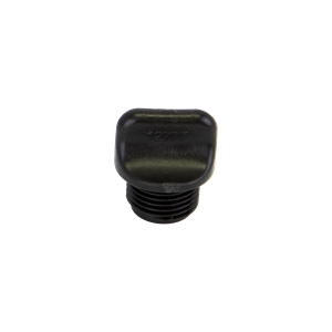 Black plastic threaded plug with a square-shaped top embossed with the number 12777.