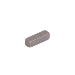 Small rectangular metal machine key with a matte grey finish and rounded ends.