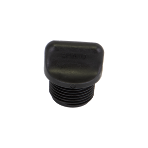 Black Banjo brand threaded plastic pipe plug with a square-shaped head.
