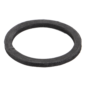 Black rubber O-ring gasket with a flat profile for plumbing and mechanical sealing applications.