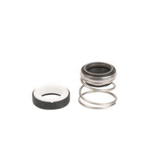 Mechanical seal 17028 (B) featuring a white ceramic seat, metal spring, and black rubber components for pump repair.