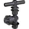 Black plastic Spraying Systems Co. Quick TeeJet diaphragm nozzle body with a T-shaped hose barb connector.