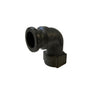 Black Banjo 200F90 90-degree elbow pipe fitting made of durable polypropylene with a flanged end connection.
