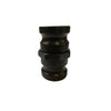 Black 200FF (G) polypropylene camlock adapter with a central hexagonal nut for secure pipe connection.