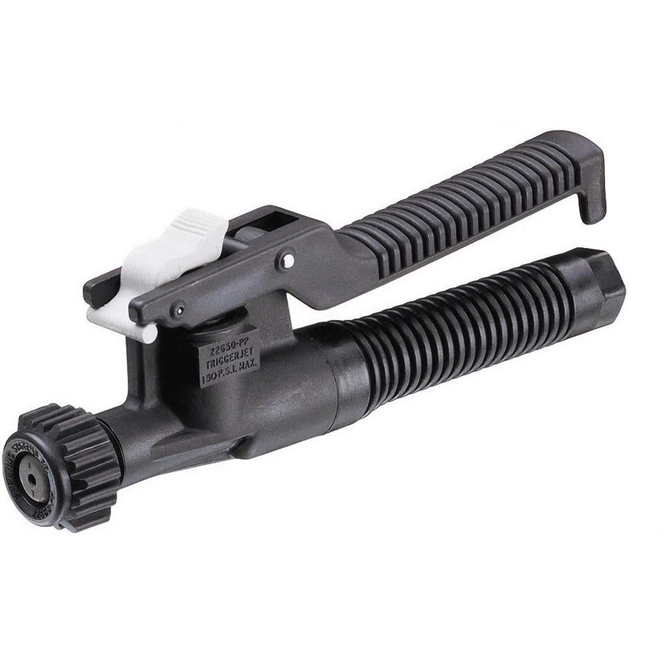 Black 22650-PP TriggerJet spray gun with a ribbed handle, white safety lock, and 1/4-inch adjustable nozzle tip.