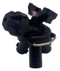 Black 3/4-inch nylon multi-outlet spray nozzle body with a metal retaining clip for agricultural spraying systems.