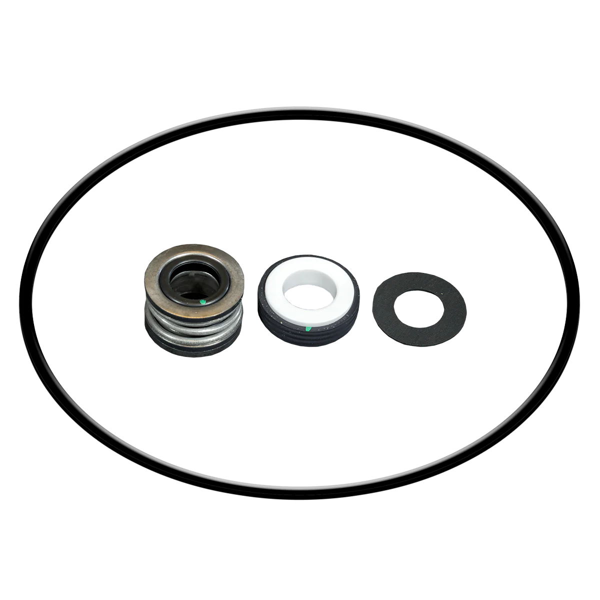 Mechanical pump seal kit 3430-0332 with metal spring, ceramic ring, rubber gasket, and large black O-ring.
