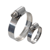 Two stainless steel worm gear hose clamps with adjustable screw mechanisms, sized 27-51mm and 18-29mm.