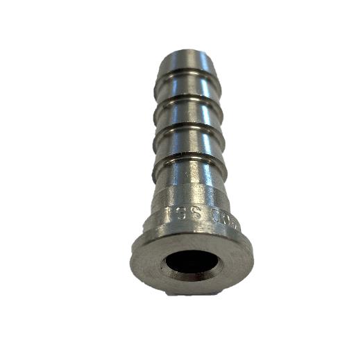 Stainless steel 4251-400-SS hose barb fitting with a ribbed design for secure tubing connection.