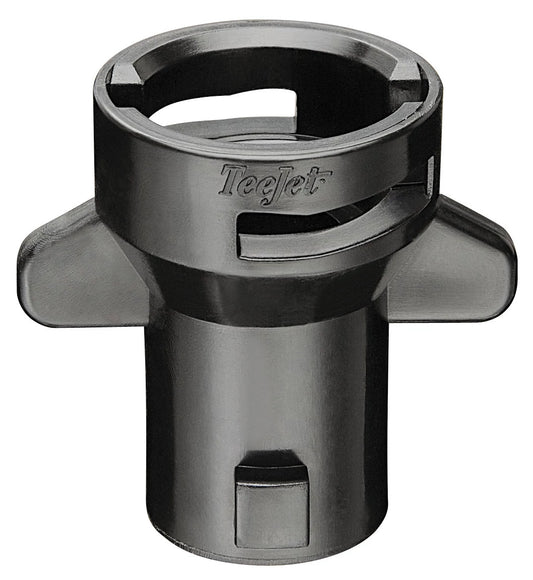 Black TeeJet 55240-CELR Quick TeeJet nozzle cap with side wings and a durable plastic bayonet-style locking design.