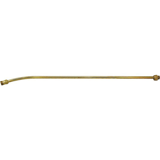 24-inch brass sprayer extension wand with a curved end and threaded fittings for garden sprayers.