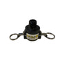 Banjo 75B1/2 black polypropylene cam lever coupling with threaded top and dual metal locking handles.