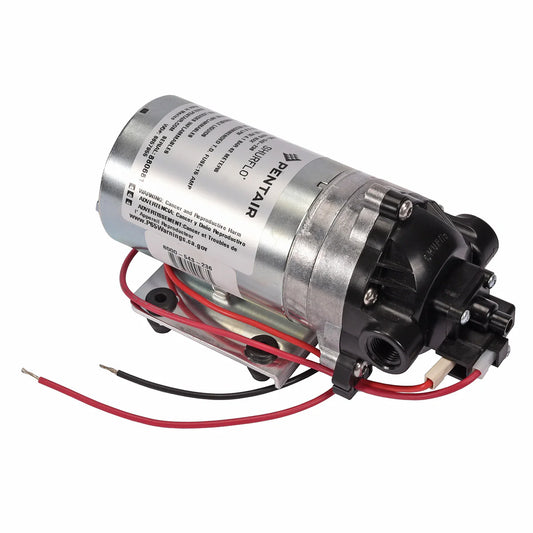 Pentair Shurflo 8000-543-237 diaphragm pump with silver metal housing, black plastic pump head, and red and black wiring.
