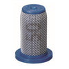 Cylindrical 8079-PP-50 filter with a fine stainless steel mesh screen and durable blue plastic end caps.
