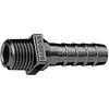 Black nylon 8400-T-406-NYB hose barb fitting with a threaded male end and hexagonal center nut.