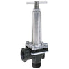 3/4-inch brass and black plastic water pressure regulator valve with a top-mounted T-handle adjustment screw.