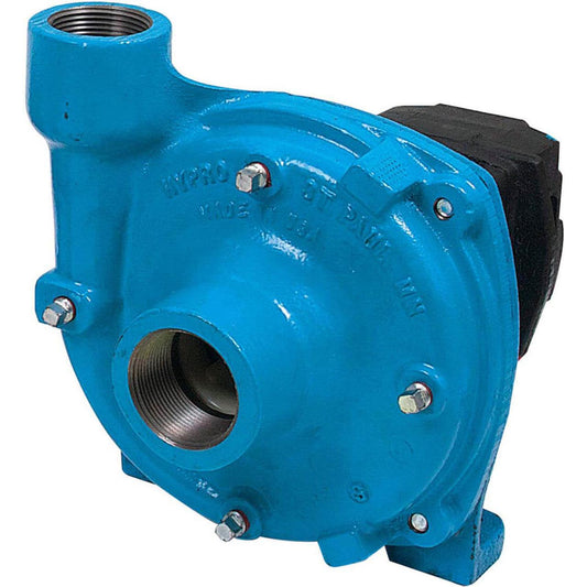 Hypro 9303C-HM1C centrifugal pump featuring a bright blue cast iron housing with threaded inlet and outlet ports.
