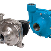 Hypro 9303C-HM4C centrifugal pump featuring a metallic silver finish and a contrasting blue cast iron housing.