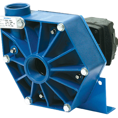 Hypro 9303P-HM4C centrifugal pump with a blue cast iron housing, threaded ports, and silver mounting bolts.