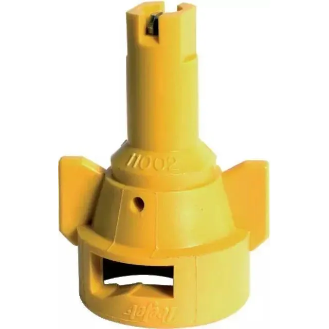 Yellow AIC11002-VS air induction spray nozzle with a durable plastic body and wide-angle fan tip design.